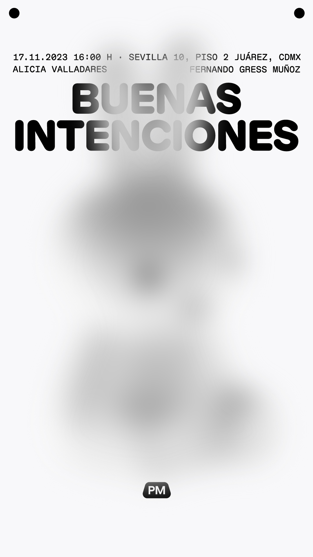 Event flyer for Buenas Intenciones on November 17, 2023, at 4:00 PM at Sevilla 10, Piso 2, Juárez, CDMX featuring Alicia Valladares and Fernando Gress Muñoz.
